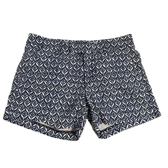 Level 99 Navy Blue Floral Retro Print Linen Lyocell Blend Short Size 27 - Picture 1 of 12